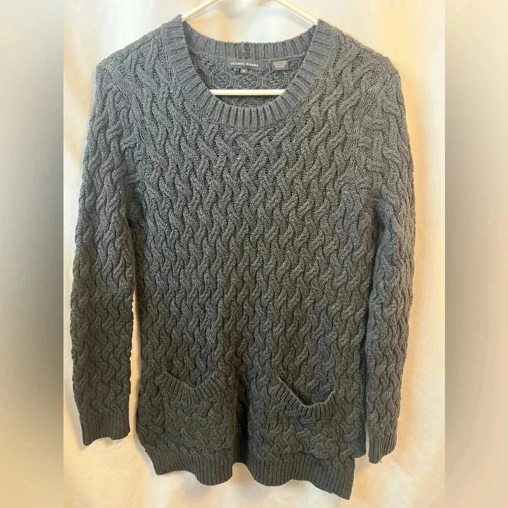 Jeanne Pierre Classic Cable-Knit Tunic Sweater Women's Gray Med Long Sleeve EUC